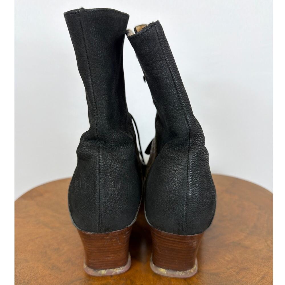 John Fluevog Black Brown Two Tone Lace Up Stacked Heel Boots 11 - Picture 4 of 9